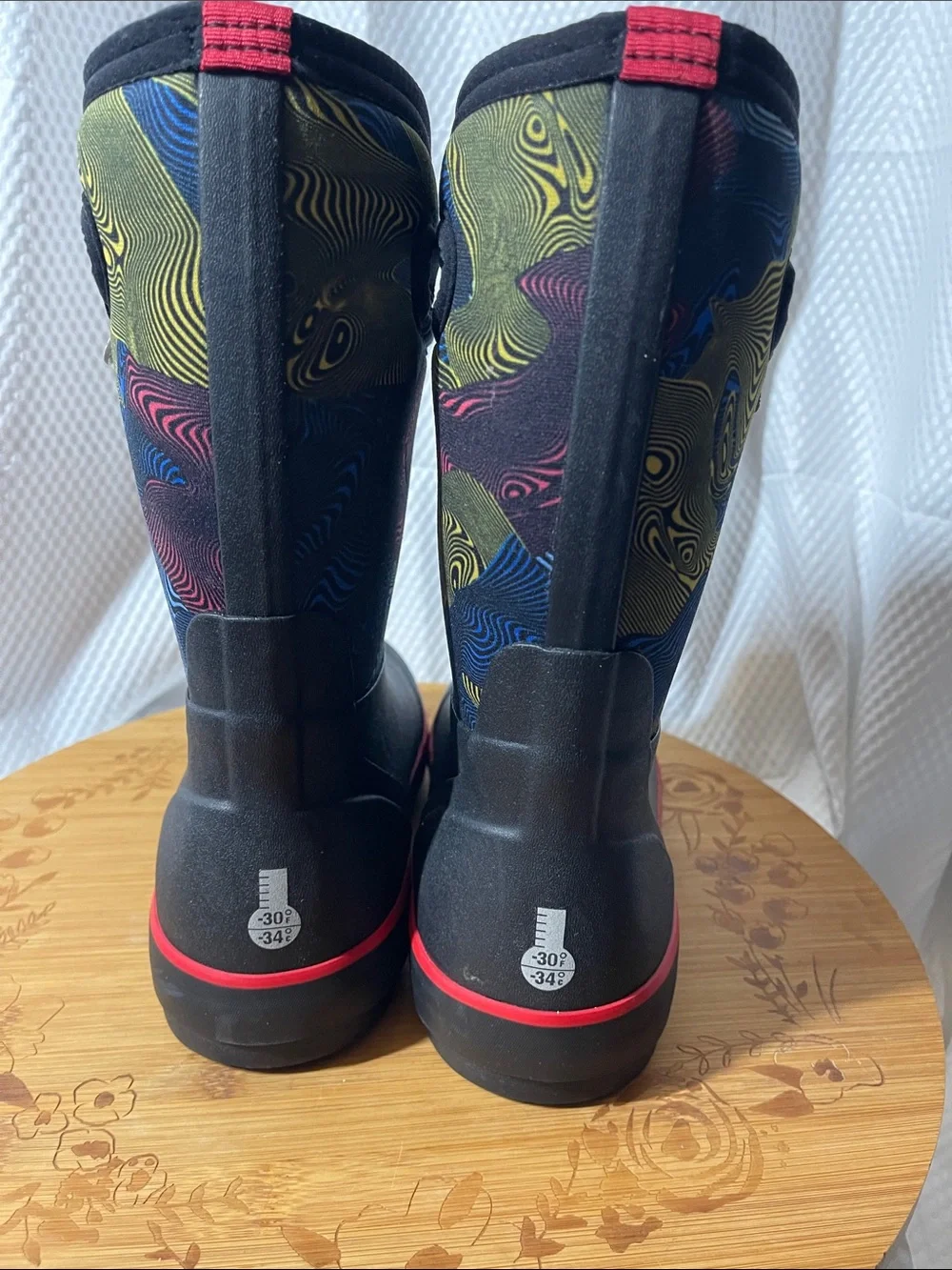 Bogs Black Kids Classic II Rain Boots with Multicolor Warped Design size 3